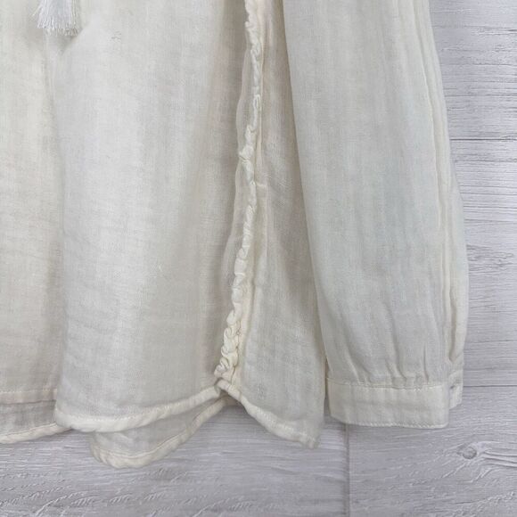 Sundays Summerton Peasant Top Blouse Size 10 Ivory Gauze Tassel V Neck Ruffle - Picture 6 of 16